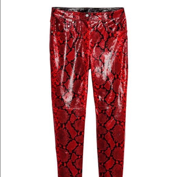 H&M Studio A/W 2016 Women's Red Snake Print Leather Pants NWT - Picture 11 of 12